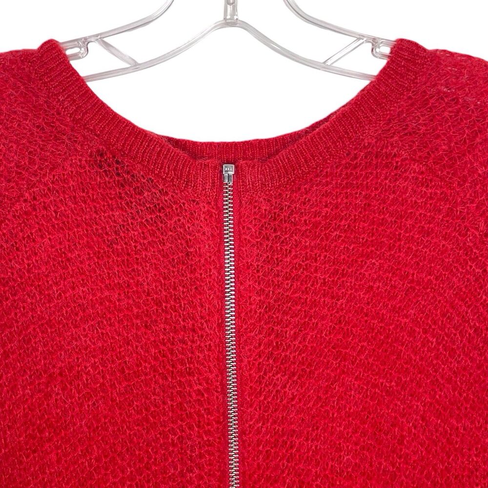 The Kooples Red Mohair Open Knit Back Zip Sweater Size Large Sheer